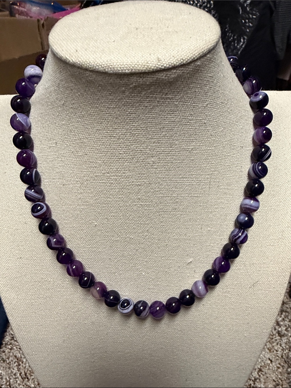 Beautiful 19 inch Purple Agate Beaded Necklace -